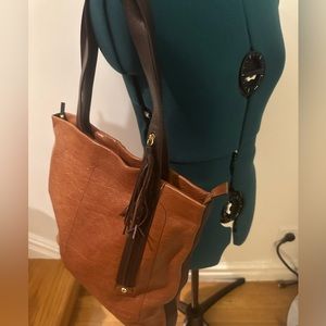 Lodis Brown Leather Tote Bag with a Tassel Zipper Pull